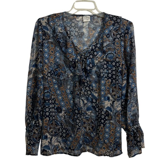 Vintage Sheer Boho Blouse Fashion Bug Ruffled Sleeves Ties In Back | Size L - Picture 1 of 9